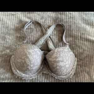 Aerie gray lace racer / cross back bra